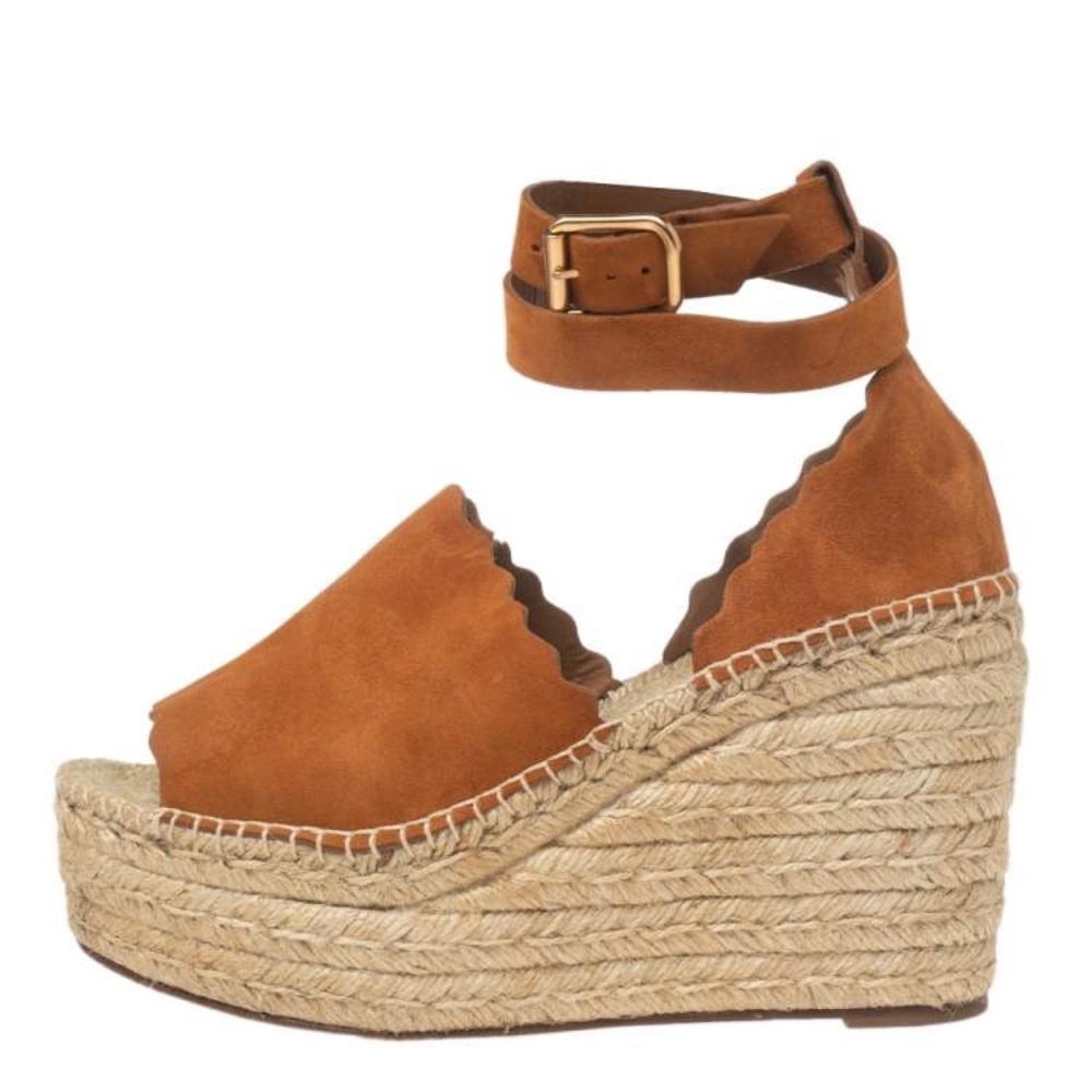 Chloe – authentic -Lauren suede espadrille wedge double ankle wrap, sandal - Picture 2 of 8